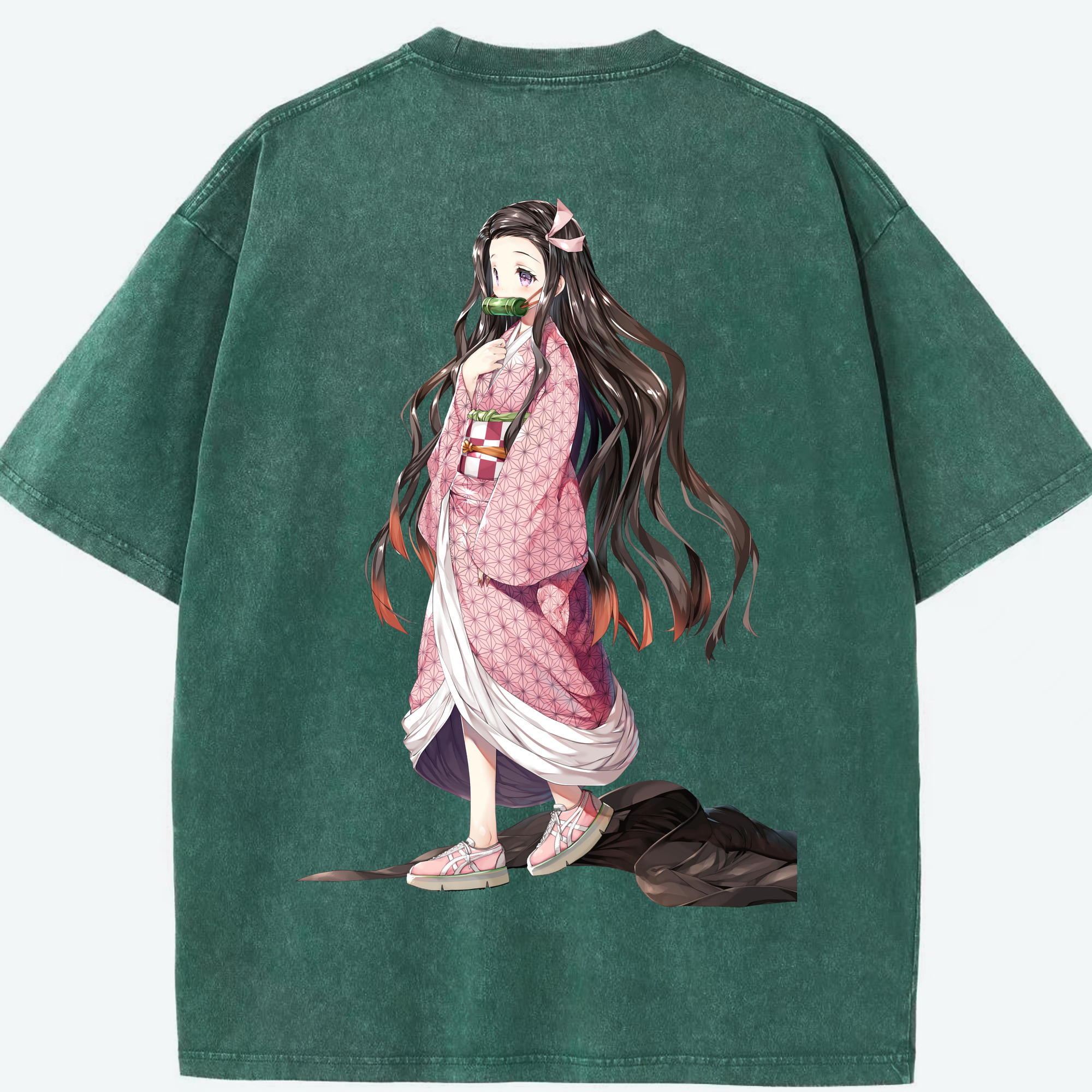 （画像用） 鬼滅の刃（きめつのやいば）竈門 禰󠄀豆子／かまど ねずこ Kamado Nezuko 綿100% ヴィンテージ風 半袖Tシャツ（背面プリント）